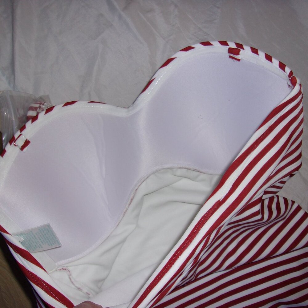 NEW size medium womens one piece swim suit striped white - Picture 3 of 5
